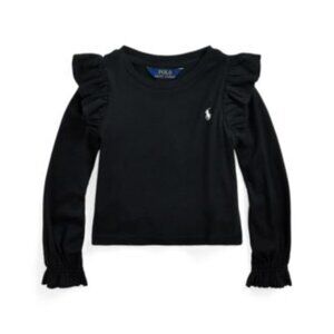 NWT Polo Ralph Lauren little girls black ruffle sleeve long sleeve shirt size 2